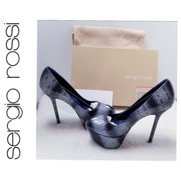 Sergio Rossi Size 36.5 Watersnake Leather‎ Platform Peep-Toe Pump High Heels - Picture 9 of 9